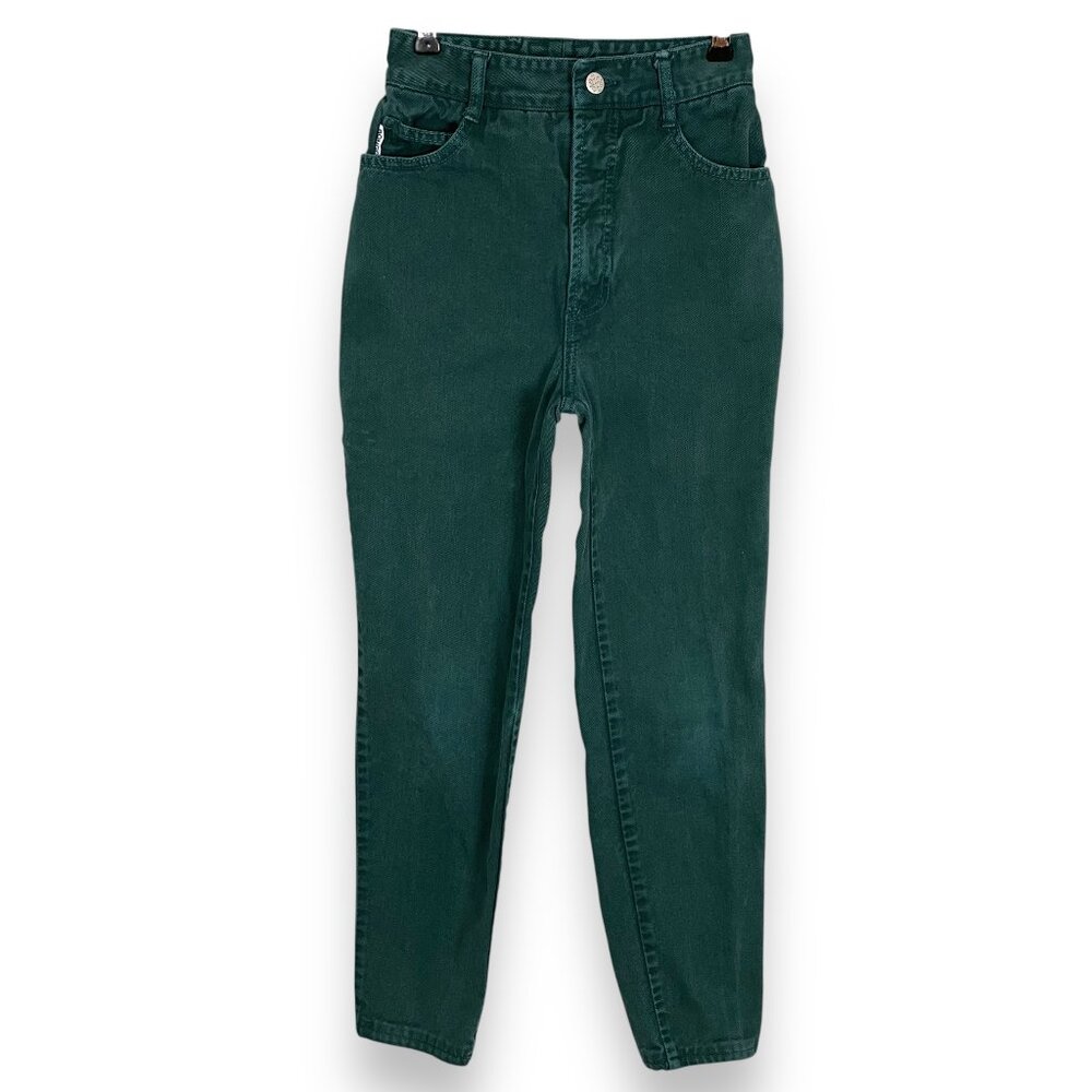 Vintage Bongo Jeans Green Juniors Size 3 Tapered Leg Retro 90s Ankh Peace Love